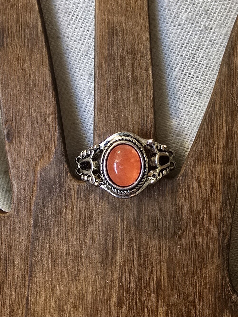 Orange Stone Silver-Tone Filigree Ring
